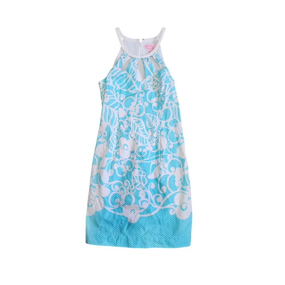 Lilly Pulitzer Pearl Shift Pickup Lines Border Shorely Blue Cutout Dress Size 2